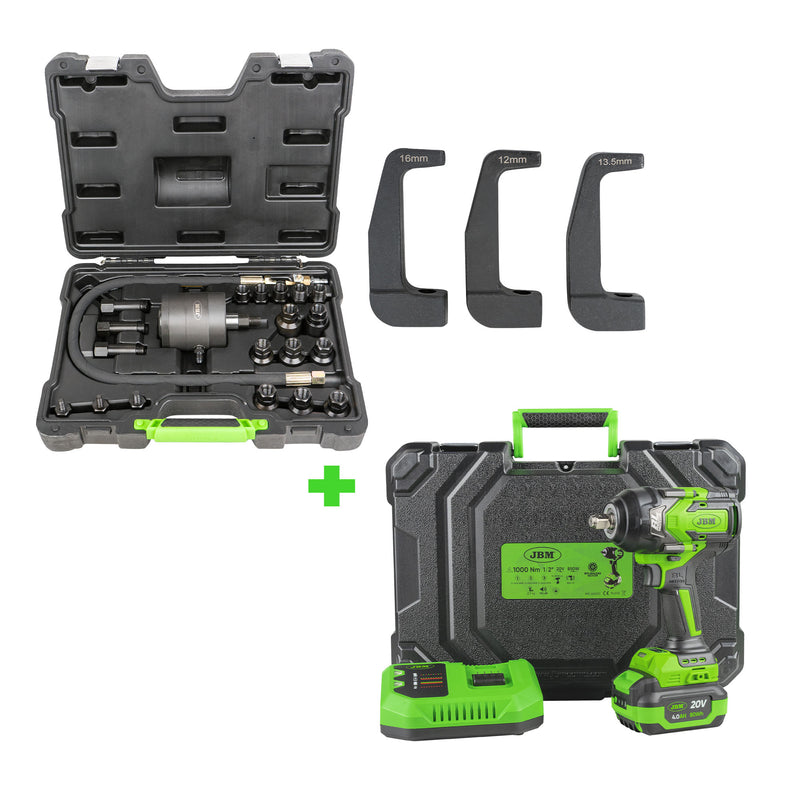 JBM (SERIE496) Pneumatic Injector Puller + Set Of 3 Adaptors + 1/2" 1000nm Brushless Impact Wrench