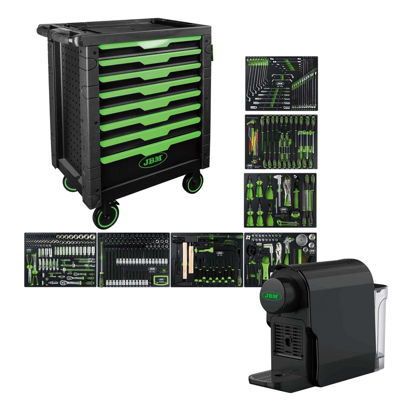 JBM (SERIE54718E) Tool Cart With 8 Drawers Assembled With 289 Pieces + Coffee Maker