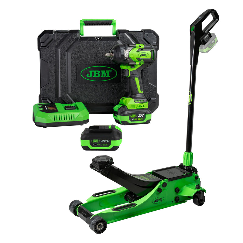 JBM (SÉRIE 582) 60051c Chave de Impacto de 1/2" 1000 Nm + 60065 Macaco Hidráulico 3T com Bateria + 60013 Bateria de 4,0 Ah