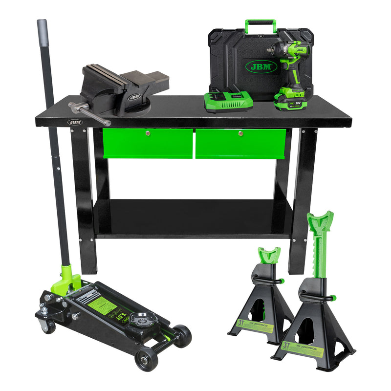 JBM (SERIE586) 60051c 1/2" 1000Nm Impact Wrench + 51737 Workbench with 2 Drawers + 52870 + 53779 + 50818