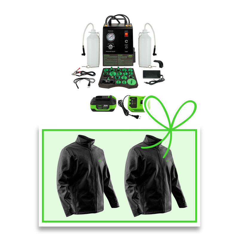 Purgador de frenos eléctrico inalámbrico JBM (SERIE608-J3XL) 60067 + Batería de iones de litio 4.0Ah 60013 + Chaqueta 3XL