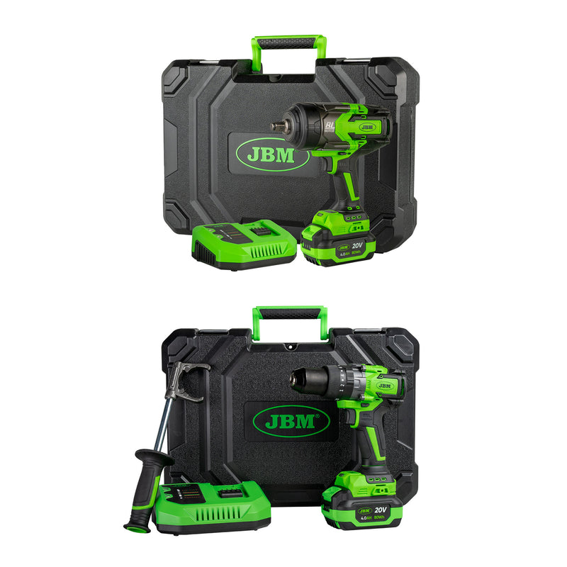 Taladro percutor inalámbrico JBM (SERIE620) 60047c + Llave de impacto inalámbrica de 1/2" 1300Nm 60044c