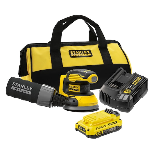 Lixadeira Orbital Aleatória Stanley (SFMCW220D1S-QW) 18V V20 - Kit com 1 Bateria de 4,0Ah e Bolsa para Transporte