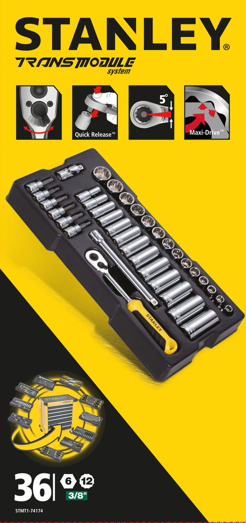 Stanley (STMT1-74174) SISTEMA TRANSMÓDULO Módulo de encaixe de 3/8 pol., 36 unid.