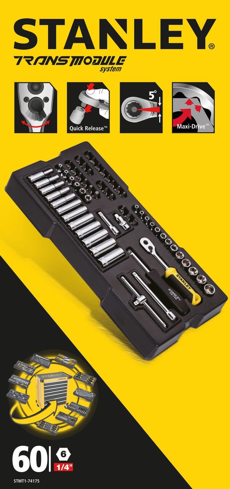 Stanley (STMT1-74175) TRANSMODULE SYSTEM 1/4 in Socket Module Set (60 pc.)