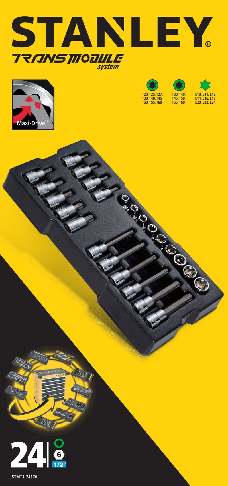 Stanley (STMT1-74176) TRANSMODULE SYSTEM 1/2 in. Bit Socket Module, 24 pc.