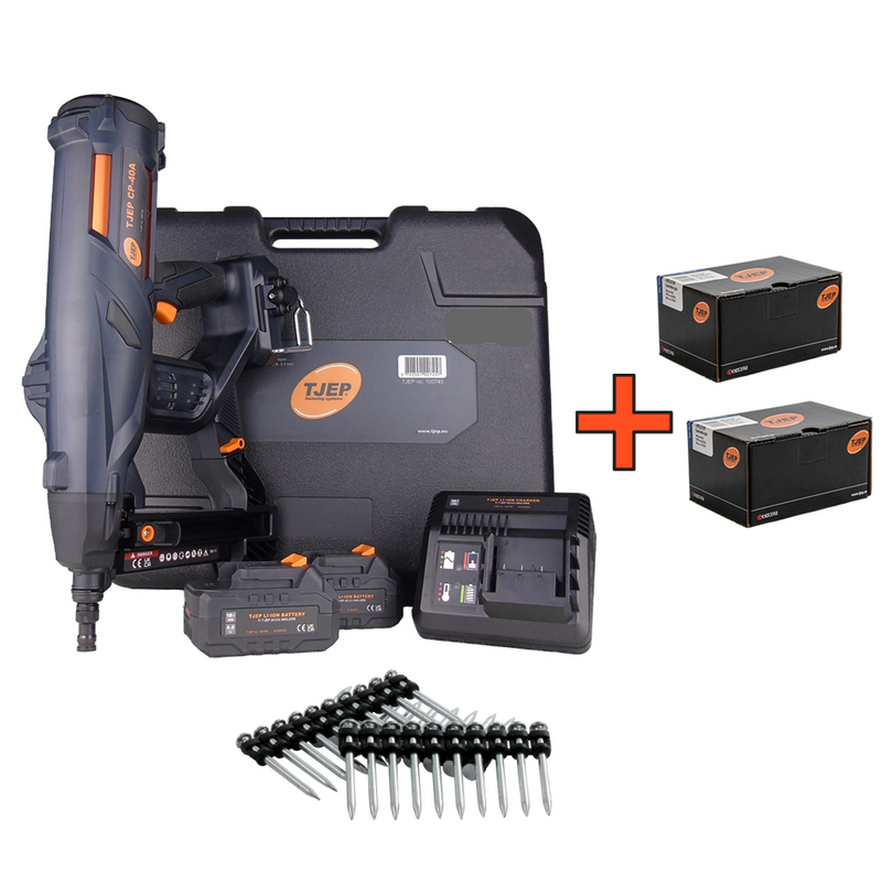 Pregador de Betão sem fio TJEP (CP-40A) + 2x18V + 1000 pinos