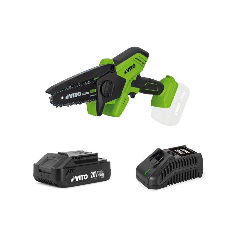 Vito (VIBCMPC20B3CS) 20V Mini Chain Pruner, 100mm Chain, with 3Ah Battery and Charger