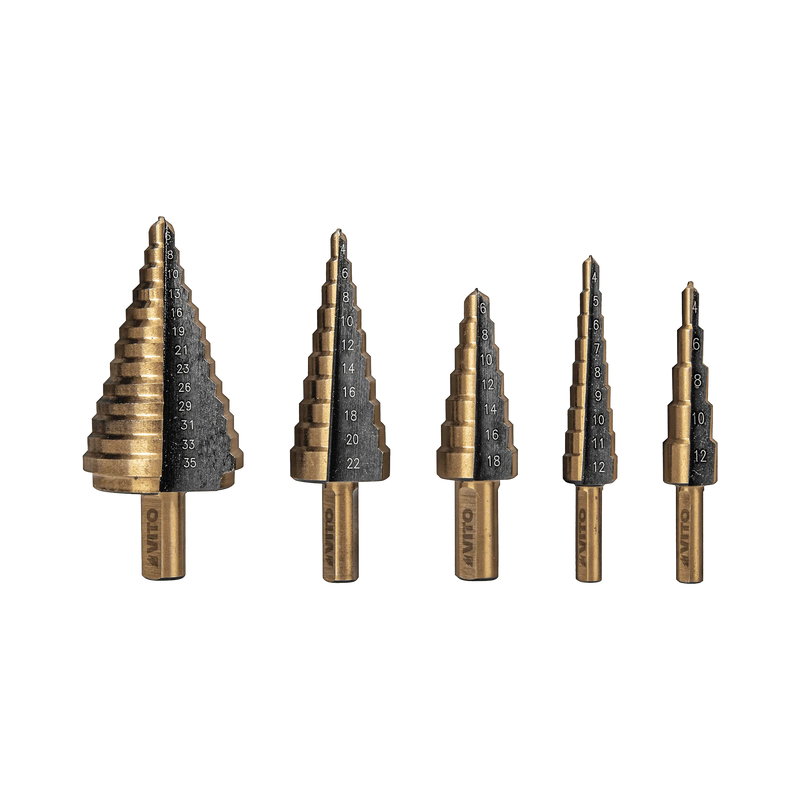Conjunto de 5 brocas escalonadas HSS Vito (VIBEHSS5) (6-35, 4-22, 6-18, 4-12, 4-12mm)