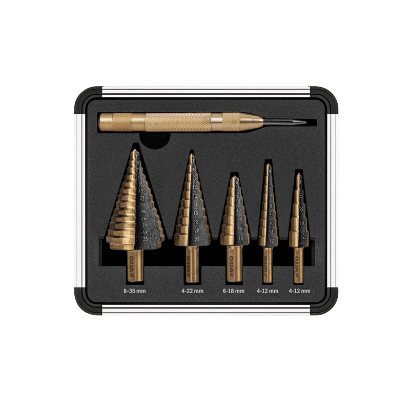 Conjunto de 5 brocas escalonadas HSS Vito (VIBEHSS5) (6-35, 4-22, 6-18, 4-12, 4-12mm)
