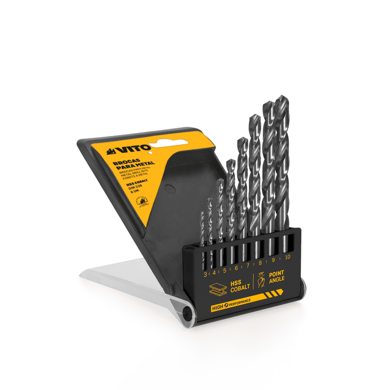 Vito (VIBHSSC8) Kit de 8 Brocas de Cobalto HSS (3, 4, 5, 6, 7, 8, 9, 10mm)