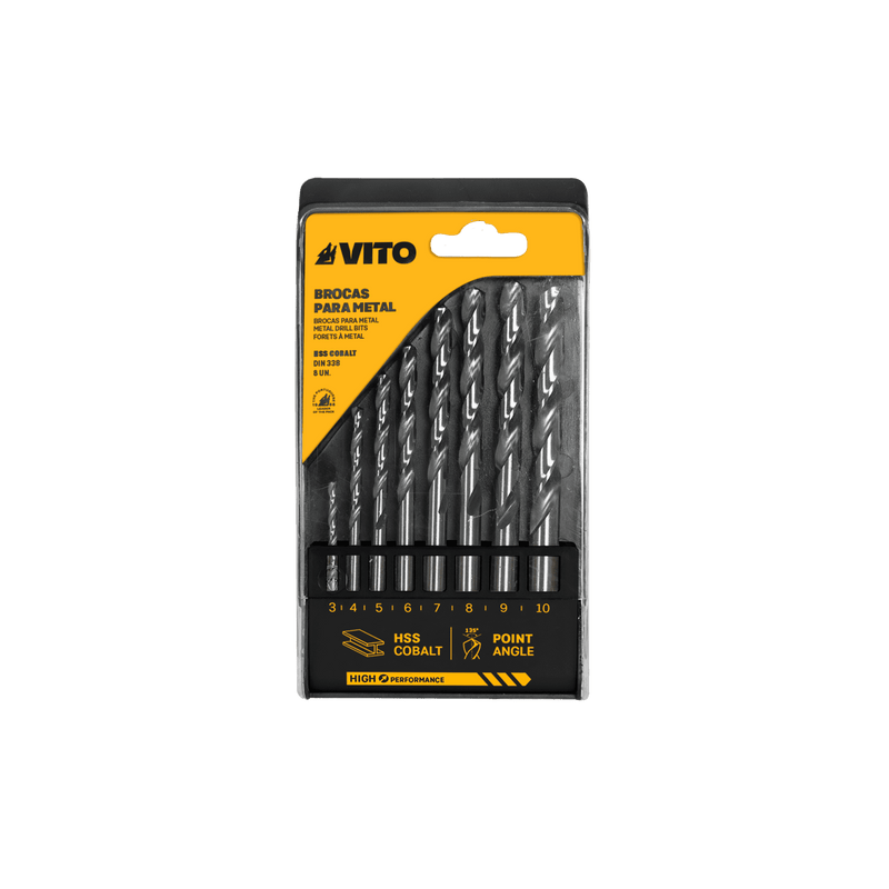 Vito (VIBHSSC8) Kit de 8 Brocas de Cobalto HSS (3, 4, 5, 6, 7, 8, 9, 10mm)