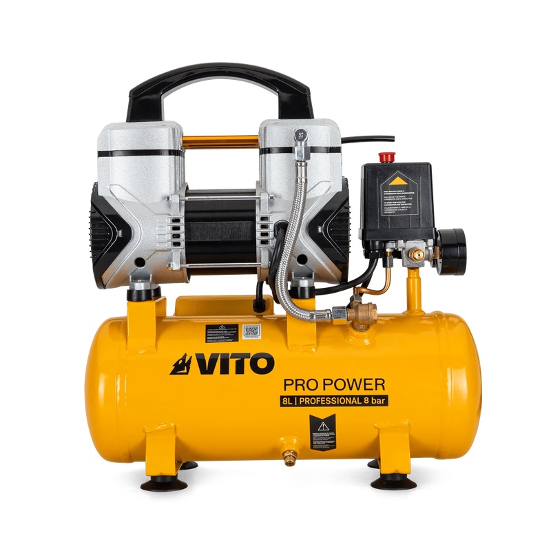 Compressor de ar silencioso sem óleo Vito (VICSOS8) 8 litros 8 bar 1,5 cv