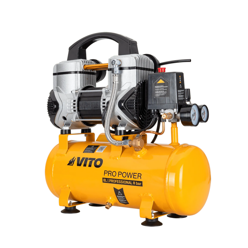 Compressor de ar silencioso sem óleo Vito (VICSOS8) 8 litros 8 bar 1,5 cv