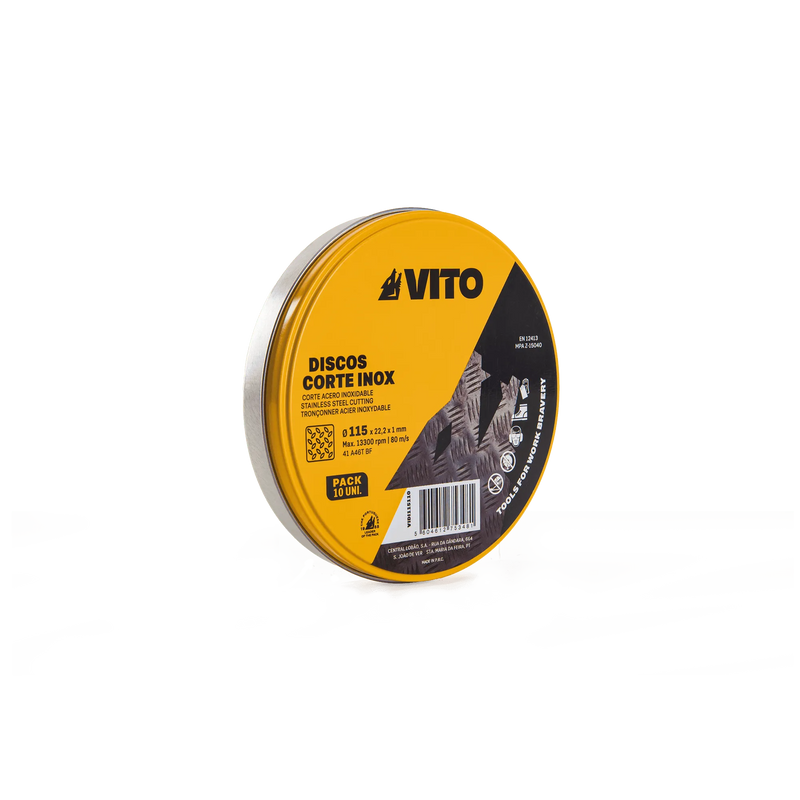 Disco de corte em aço inoxidável Vito (VIDI115110) 1mm - 10un com caixa metálica