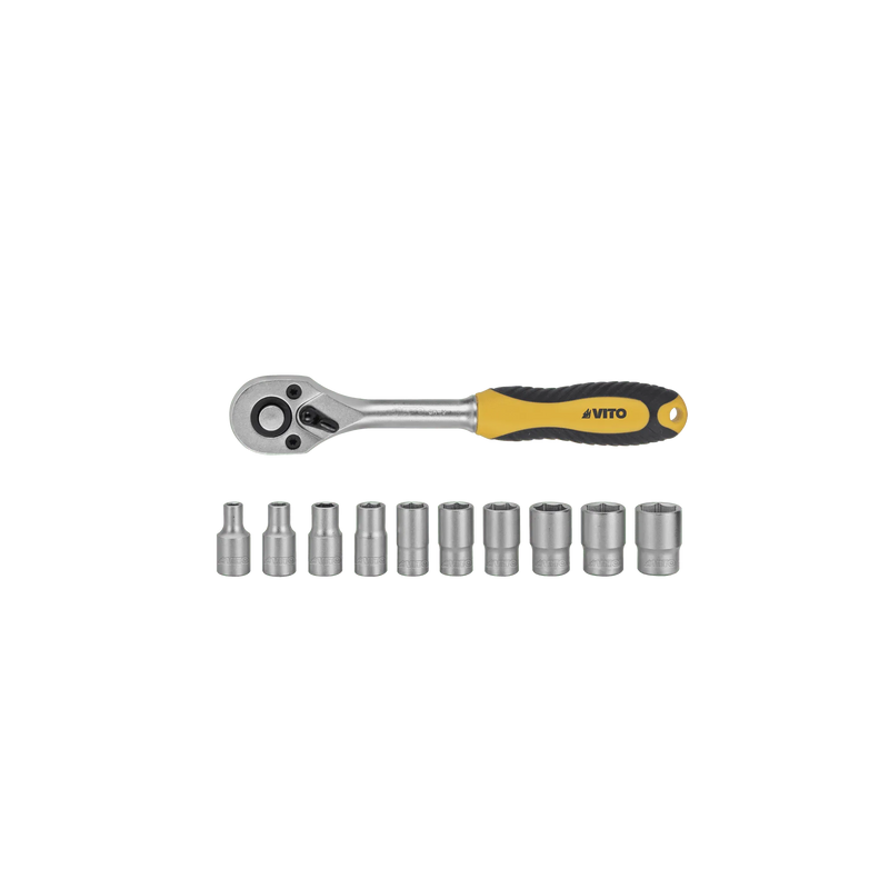 Jogo de Chaves de Caixa Vito (VIJR1411) 1/4” com Cabo de Roquete - 11 Peças
