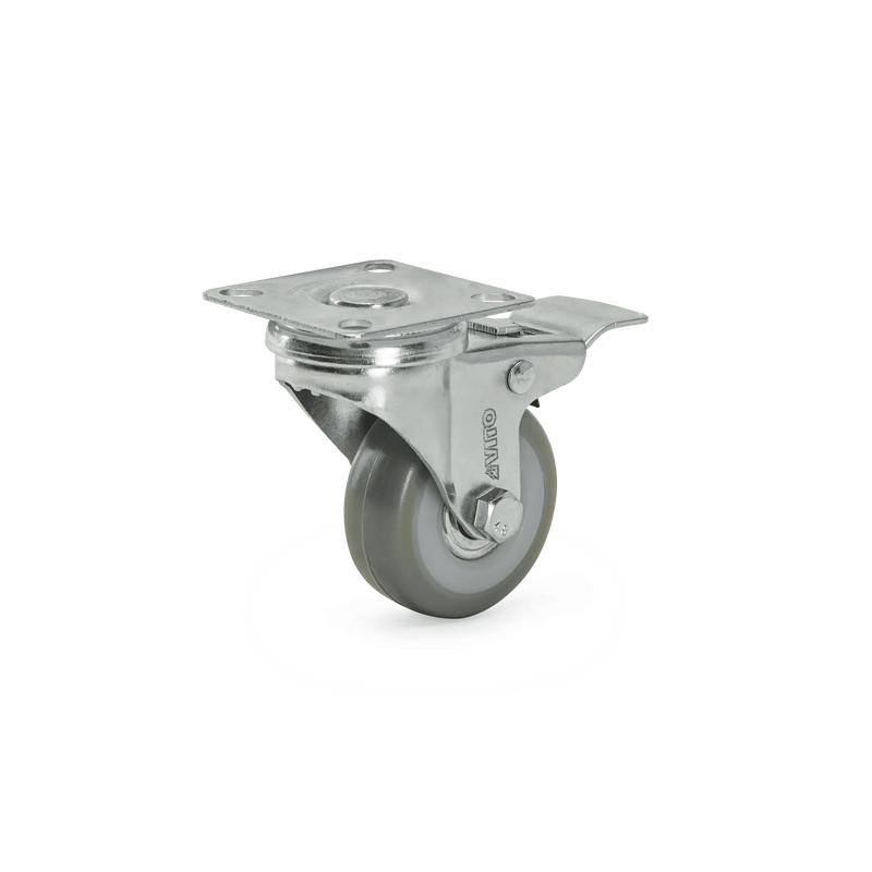 Rodízio giratório Vito (VIRGTMPVCCZ50) em PVC cinzento com travão metálico de 50 mm