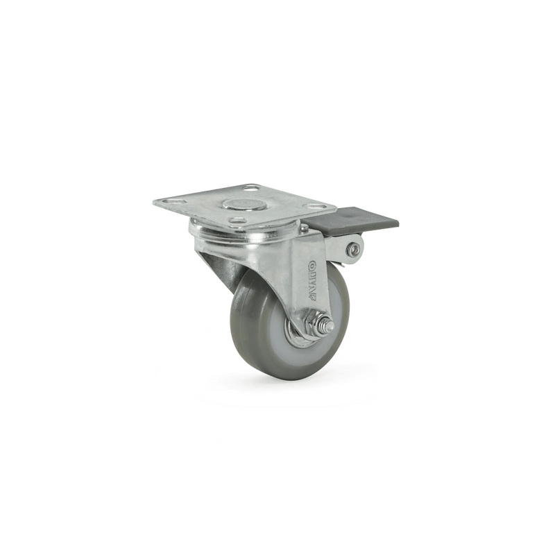 Rodízio giratório Vito (VIRGTPPVCCZ50) em PVC cinzento com travão em plástico, 50 mm