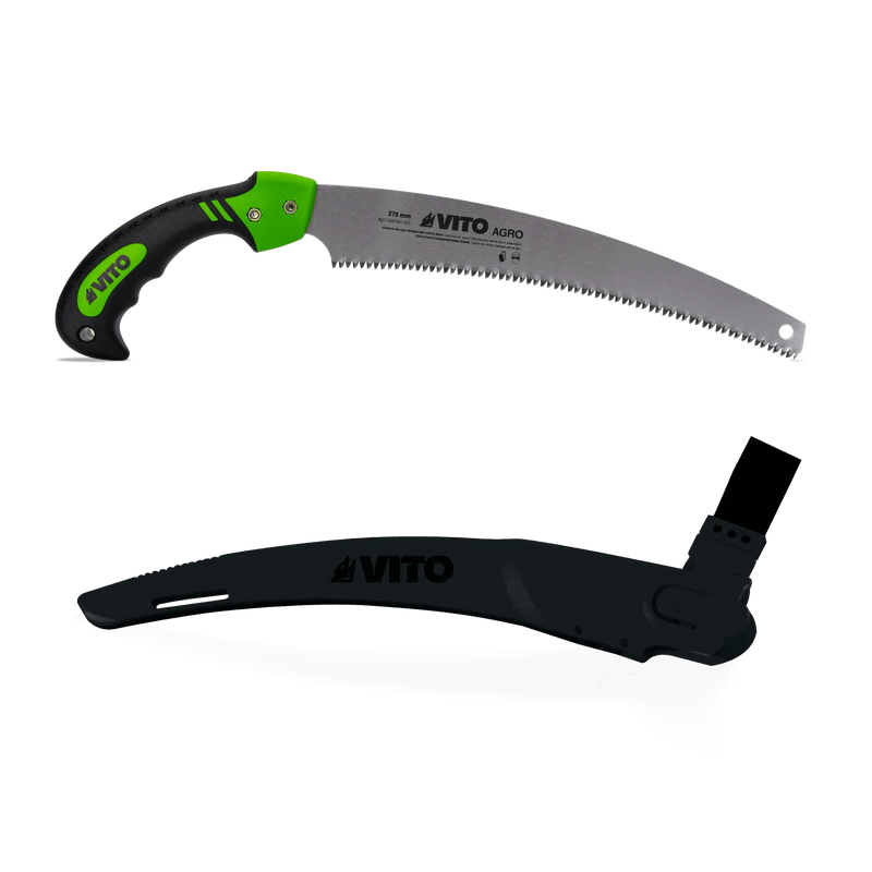 Serra de poda Vito (VISPB11C) com dentes japoneses, cabo bimaterial e bainha.