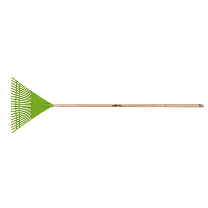 Ancinho para relvado Vito (VIVR208) com cabeça em plástico e cabo em madeira