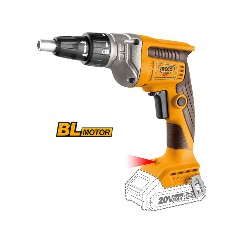 Destornillador INGCO (CDSLI204200) 20V Bru 30nm para placas de yeso + 1 batería 2A + CA