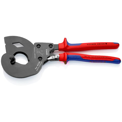 Cortador de cabos Knipex (95 32 340 SR) ACSR (ação de roquete) Para cabos com núcleo de aço