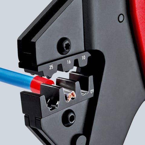Alicate de cravação Knipex (97 43 200 A) para matrizes de cravação intercambiáveis
