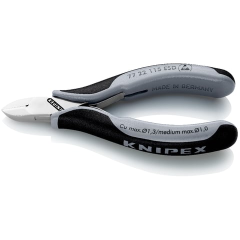 Knipex (77 22 115 ESD) Alicates de corte diagonal para electrónica ESD con junta de caja.