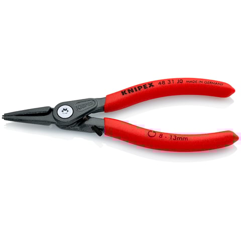 Alicate de precisão para anéis de retenção Knipex (48 31 J0) para anéis de retenção internos em furos. Com proteção contra sobreexpansão.