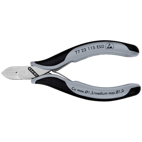 Knipex (77 22 115 ESD) Alicates de corte diagonal para electrónica ESD con junta de caja.