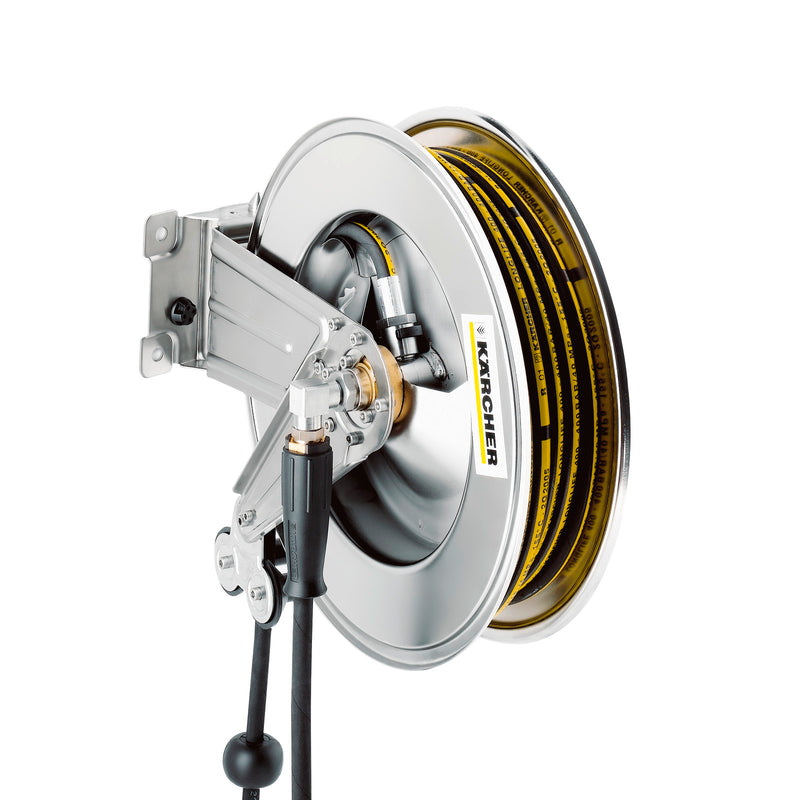 Karcher (6.392-076.0) Enrollador de manguera automático, acero inoxidable, incluye soporte giratorio, 20 m