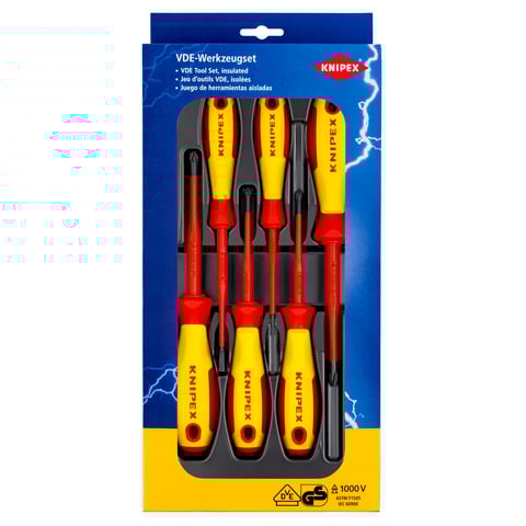 Knipex (00 20 12 V04) Juego de destornilladores VDE, planos/Phillips®/Pozidriv®, 6 piezas