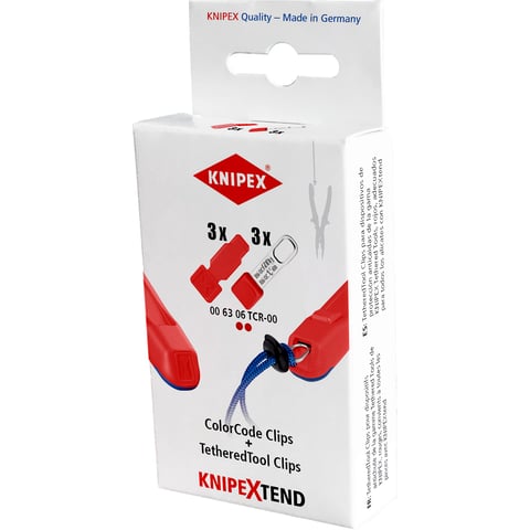 Clipes Knipex (00 63 06 TCR) TetheredTool + Clipes ColorCode vermelhos, 3 unidades de cada