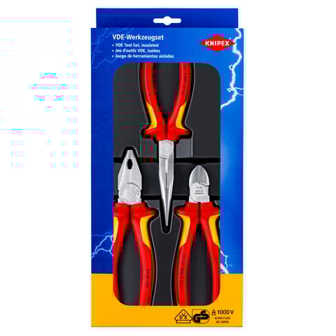 Knipex (00 20 12) Juego de alicates para electricistas 1 x 03 06 180, 1 x 26 16 200, 1 x 70 06 160