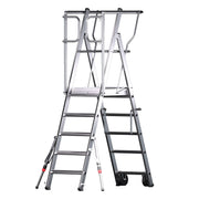 Metal ladder with wheels on a white background
