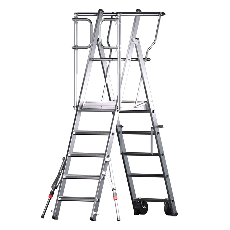 Metal ladder with wheels on a white background