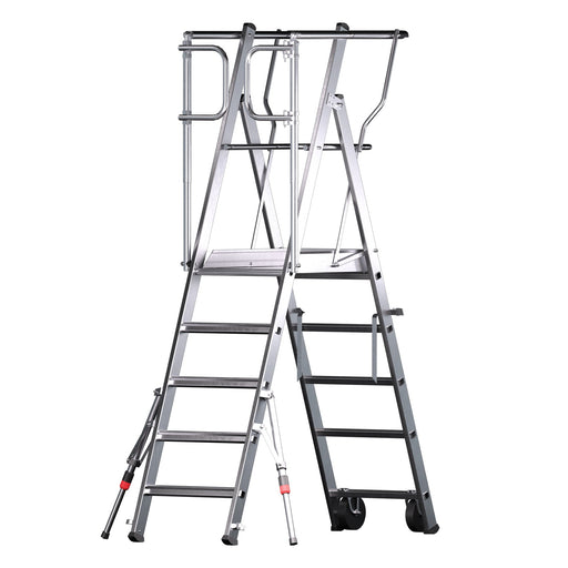 Metal ladder with wheels on a white background