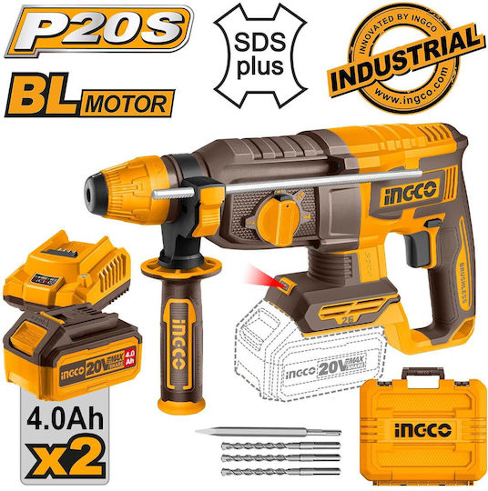 Berbequim de impacto rotativo INGCO (CRHLI202682E) 20V 2,5J + 2 pilhas de 4,0A.